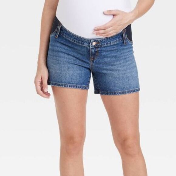 NWT Maternity - Midi Short Denim Isabel Maternity by Ingrid & Isabel Sz 12 - Picture 1 of 9